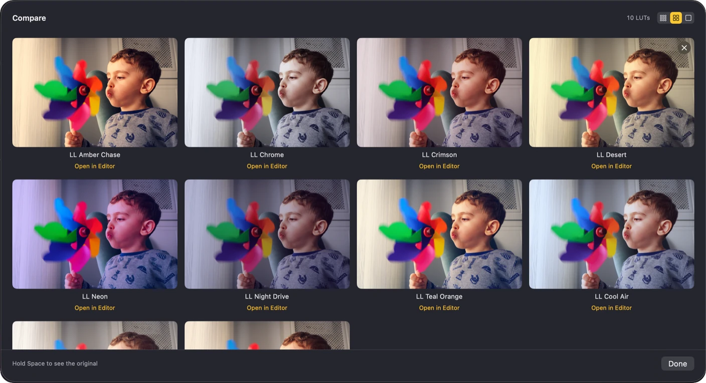 Compare sheet with candidate LUTs side by side